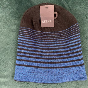 NWT ALTARI Blue Black Striped Winter Toque‎